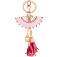 custom metal keychain rhinestone charm fan with tassel keychain